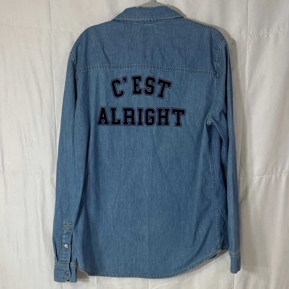 Zadig & Voltaire Denim Button Up Shirt C’est Alright Graphic Back Light Wash - Picture 6 of 10